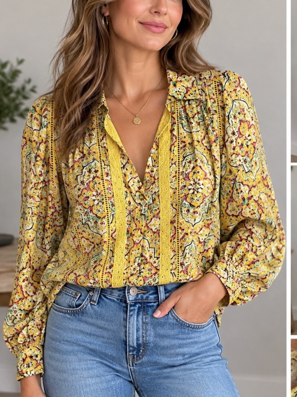 Anthropologie Pilcro Yellow Floral Lace Peasant Blouse